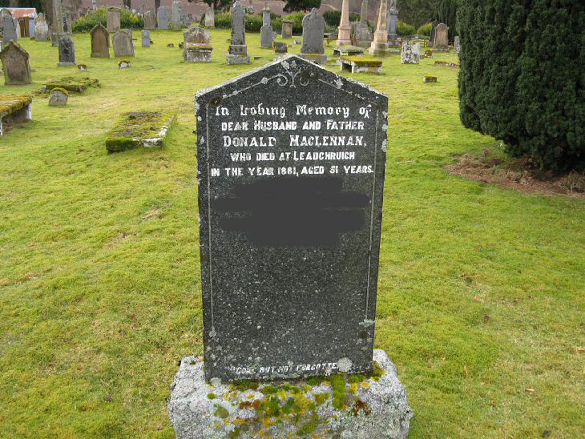 Photo of headstones/Donald MacLennan d 1880 MI Fodderty